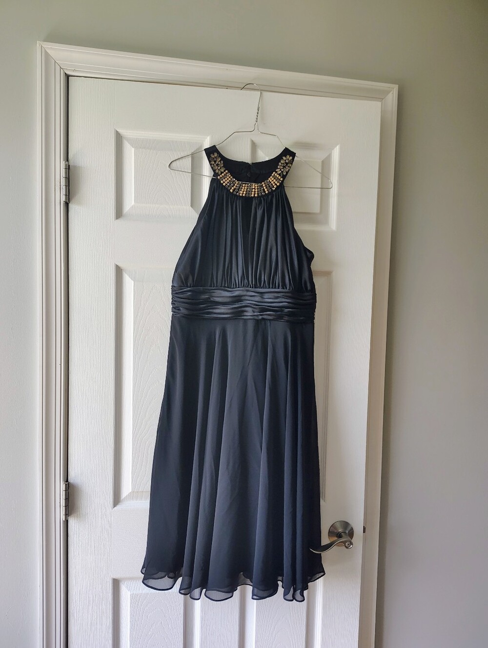 Evan Picone Black Midi Halter Dress with Beaded Neckline
